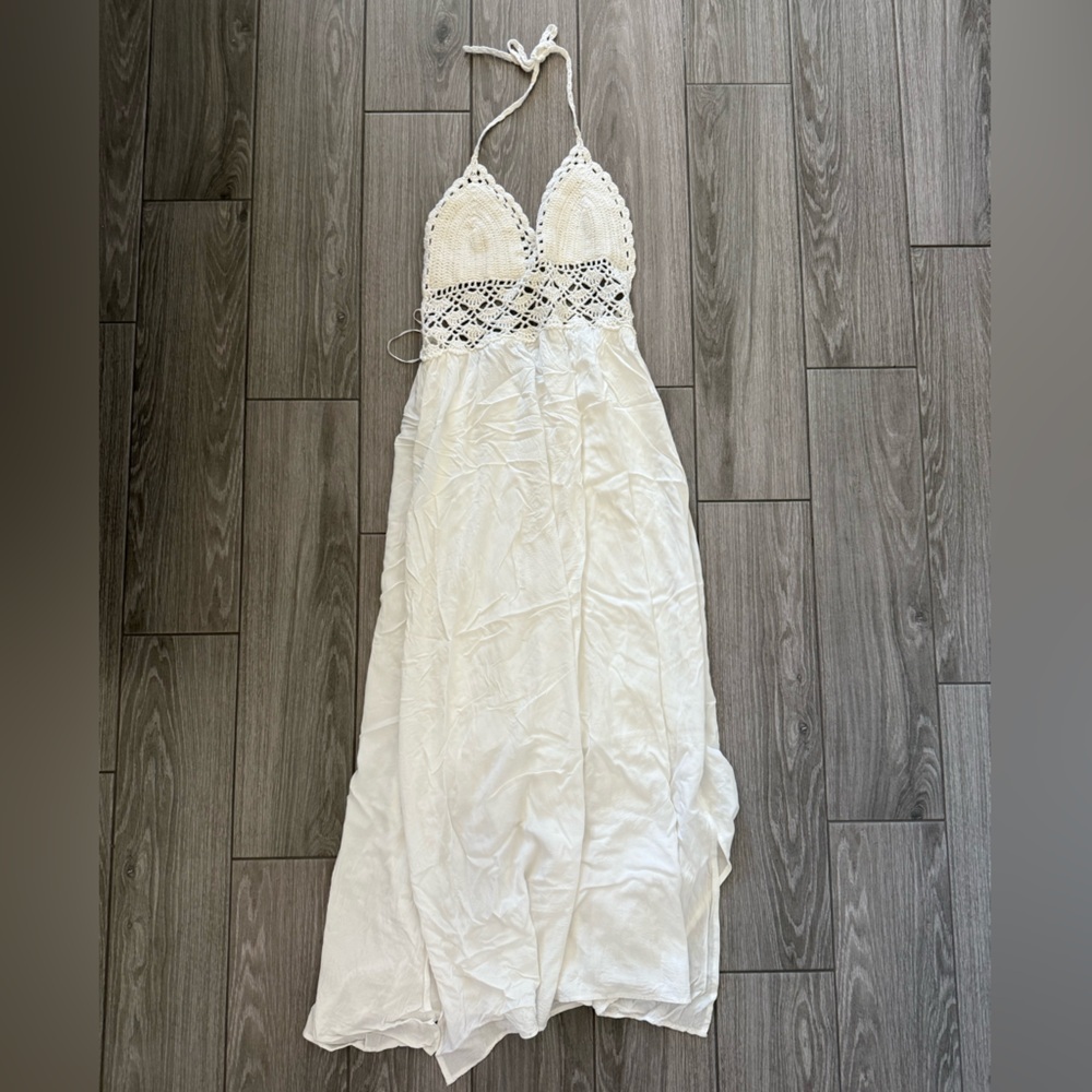 White Crochet Halter Midi Dress - Brand Unknown